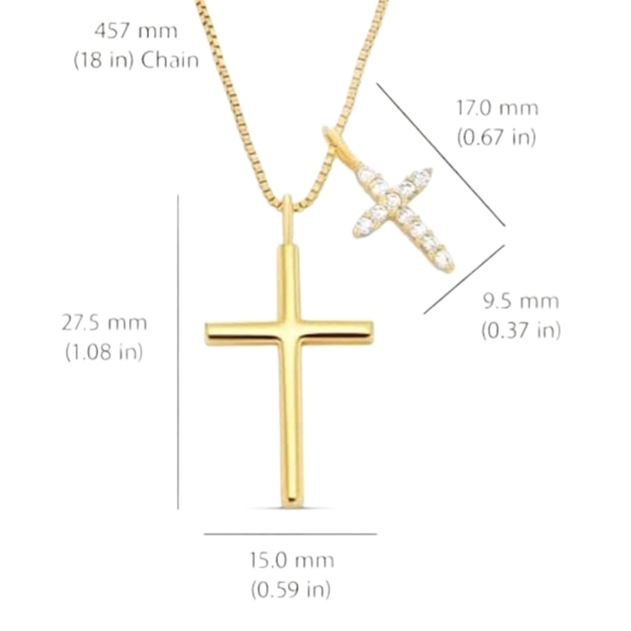 14k Gold Cross Pendant Necklace with Zirconia Accents - Picture 5 of 7